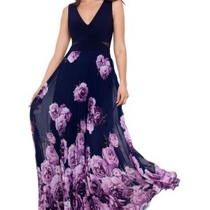 XSCAPE Illusion-Inset Floral Print Gown Dress size 4